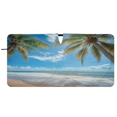 Imagem de ATTX Pára-brisas de carro de praia tropical bonito - 150 cm x 76 cm viseira de proteção solar universal | Acessórios automotivos refletores de calor para proteção do para-brisa dianteiro #248