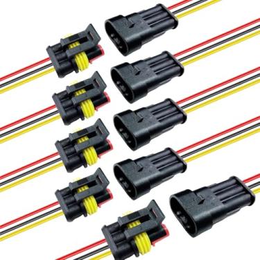 Imagem de AMZAUTO Conector de fio impermeável de 3 pinos, conectores automotivos macho e fêmea de 22 AWG, para carros, caminhões, barcos e outras conexões (5 pares)