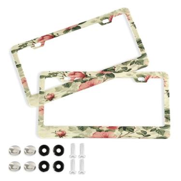 Imagem de SEHANY Molduras de placa de carro rosa dos namorados, capas de moldura de placa de carro de alumínio à prova de ferrugem com orifícios elípticos e parafusos serve para veículos padrão dos EUA tamanho