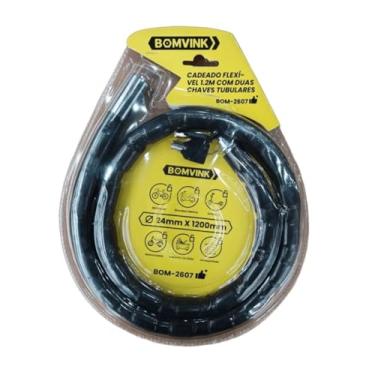 Imagem de Cadeado Flexível de Segurança, 24mm x 1,20m, Preto, com Duas Chaves Tubulares, para Moto, Bicicleta e Portão