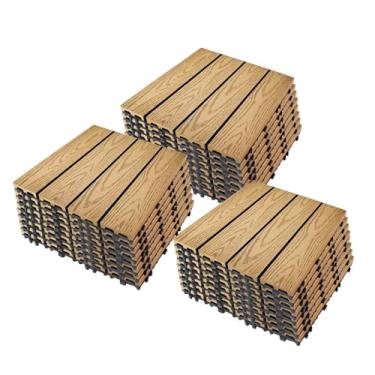 Imagem de Azulejos de deck interligados, azulejos de piso de pátio composto WPC com sistema de clique função de drenagem para varanda piscina varanda quintal área de jogo terraço todos os climas uso C3 24pcs