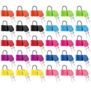 Imagem de PercyEffie 30 cadeados com chave, pequenos cadeados de latão com 2 chaves para viagem, academia, armário, caixa de joias, gaveta, 10 cores