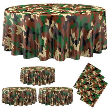 Imagem de Oudain 3 peças de toalha de mesa camuflada de plástico camuflado, toalha de mesa redonda de plástico, capas de mesa com tema camuflado, decorações de festa do exército para caça, artigos de festa de