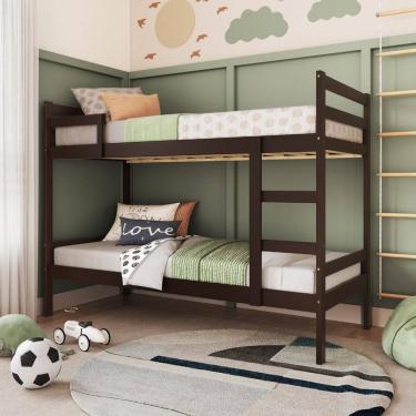 Imagem de Beliche Solteiro 100% Madeira Maciça de Pinus Castanho