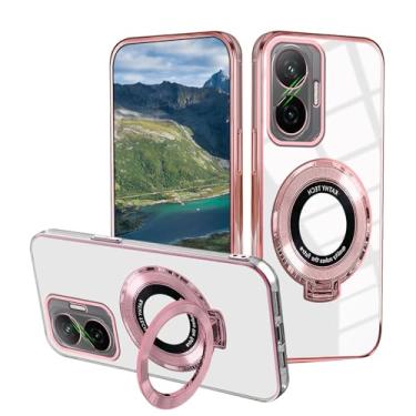 Imagem de Wousunly Capa compatível com Xiaomi Poco F7 com suporte magnético, capas de telefone Poco F7 silicone acessórios transparentes Funda capa protetora original de luxo à prova de choque (Rosa)