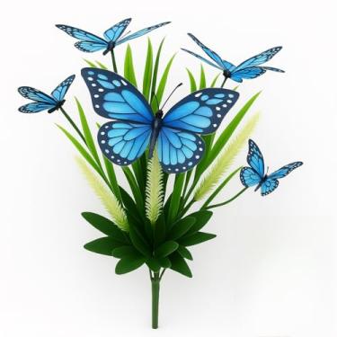 Imagem de Buquê de Borboletas Coloridas 40cm – Flores Artificiais Decorativas para Vasos, Festas, Casamentos e Decoração de Ambientes(Azul)