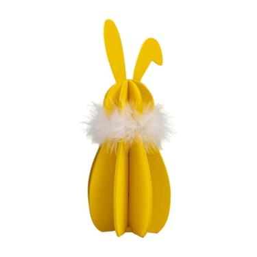 Imagem de Vaveren Enfeite de mesa com coelhinho da Páscoa, decoração original de primavera, placa de madeira com coelhinho da Páscoa, centro de mesa para prateleira, Amarelo