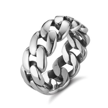 Imagem de HZMAN Anel masculino de aço inoxidável 7 mm de largura com elos cubanos, prata, ouro, preto, Metal, Sem pedra preciosa