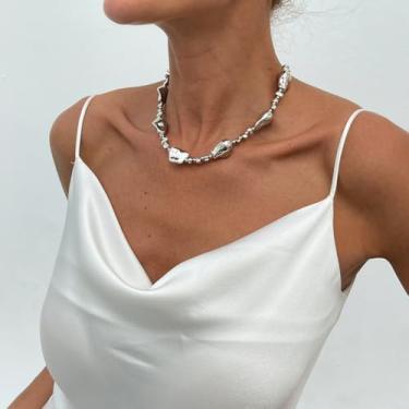 Imagem de Colar gargantilha de pérolas para mulheres, meia pérola, meia corrente, colar de ouro, colar de contas de prata, joias delicadas com contas de ouro