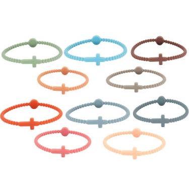 Imagem de TIANLIN 10 pulseiras Jesus pulseiras de silicone cruz pulseira de borracha colorida família amigo casal joias para mulheres e homens, One Size, Silicone, silicone