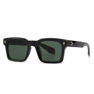 Imagem de Óculos de sol com gradiente Rivets para mulheres e homens UV400 Vintage Trending (preto verde escuro)