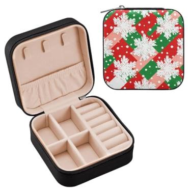 Imagem de Wassud Estojo de joias de viagem de floco de neve para mulheres, meninas, senhoras, noiva, mini organizador de joias de couro PU, caixa quadrada de armazenamento de joias para brincos, anéis, colar