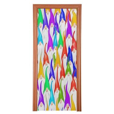 Imagem de Qilmy Decoração de capa de porta 81 x 200 cm tecido grande placa de decoração de festa de Halloween para porta da frente gnomos coloridos varanda decoração externa janela parede 56