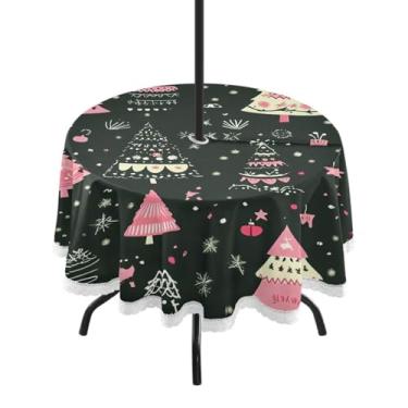Imagem de CEBUGI Toalha de mesa redonda para uso ao ar livre, árvore de Natal, impermeável, com furo Umberlla, capa de mesa lavável para pátio, cozinha, sala de jantar, 152 cm