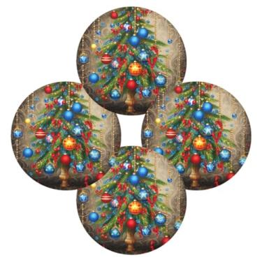Imagem de Wassud Jogo americano conjunto de 4 tapetes de mesa redondos pendurados com bolas para cozinha e jantar tapetes laváveis resistentes ao calor para decoração de mesa 39 cm