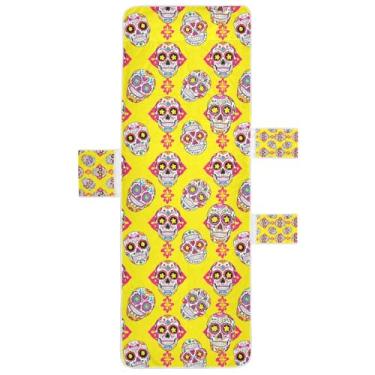 Imagem de STAYTOP Capa de toalha de espreguiçadeira, linda capa de espreguiçadeira macia de caveira de açúcar, capas de cadeira de praia com bolsos para jardim ao ar livre, pátio, pátio, banhos de sol, gramado