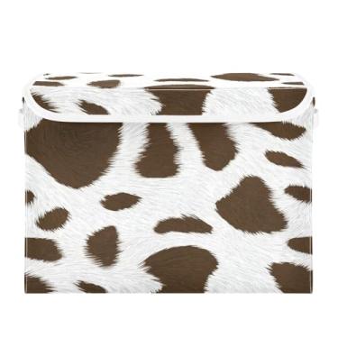 Imagem de CEBUGI Caixotes de armazenamento com tampas, caixa de armazenamento de tecido dobrável, estojo organizador de cubo de vaca para armário de casa prateleiras de quarto 40 x 30 x 39 cm