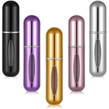 Imagem de Kit 5 Frascos Portáteis Para Perfume 5ml Recarregáveis Spray Fino Compactos Em Alumínio Cores Sortidas Para Viagem Academia E Trabalho