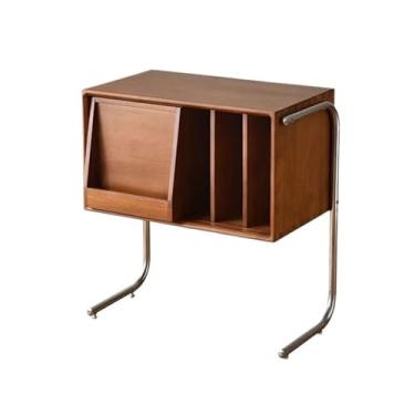 Imagem de Suporte para armazenamento de CDs Armário de chão para discos vinil em madeira, com portas correr, ideal para casa ou escritório