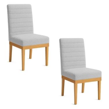 Imagem de Kit 2 Cadeiras De Jantar Solana Boucle Cinza Base De Madeira - Pallazio