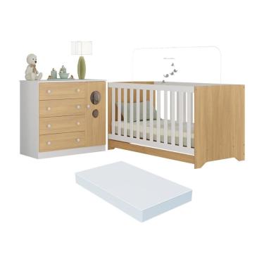 Imagem de Berço Americano 3 em 1 com Colchão Incluso e Cômoda 1 Porta 4 Gavetas Pirulito Multimóveis MP4715