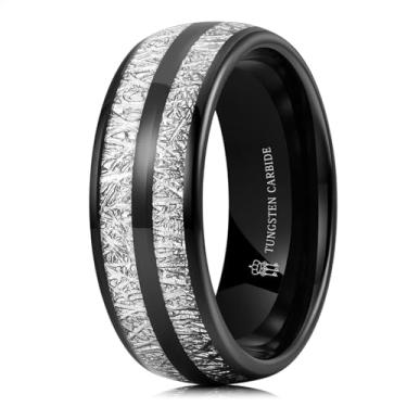 Imagem de THREE KEYS JEWELRY Aliança de casamento de tungstênio de 6 mm e 8 mm imitação de meteorito prata polida, Metal, Sem pedra preciosa