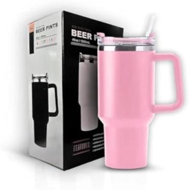 Imagem de Copo para bebida, plastico duravel com canudo, rosa claro, grande e elegante, 1L, fantastico