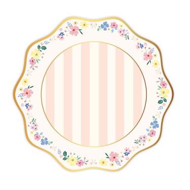 Imagem de Bonjour Fête Pratos de jantar florais elegantes multicoloridos | Pratos de jantar descartáveis grandes para festas de primavera, eventos de jardim e chás de panela | Suprimentos e decorações de festa