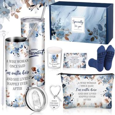 Imagem de Bokon Presentes de aposentadoria de Natal para mulheres, conjunto de presente engraçado aposentado para ela com copo de 590 ml, vela, meias e chaveiro, caixa de presente de relaxamento de férias para