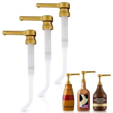 Imagem de Conjunto de 3 frascos de bomba para xarope de café – Compatível com garrafas Torani, Davinci (1,8 g) e Ghirardelli (2,5 a 2,5 ml) | Dispensador de bomba de molho 14 g cada prensa – tubo longo