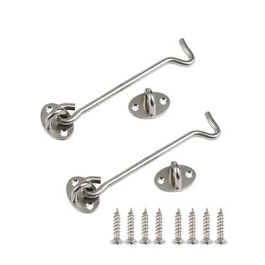 Imagem de Fechadura de porta resistente, 2 peças, trava de porta de aço inoxidável espessa, ganchos de cabine e trava de olhal com parafusos de montagem para janela, ganchos de cabine, porta deslizante, quarto