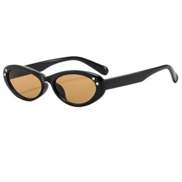 Imagem de Óculos de Sol Femininos Vintage Olho de Gato, Armação Pequena em Cor Jelly, Estilo Retrô, Proteção UV400 (Preto-Marrom)