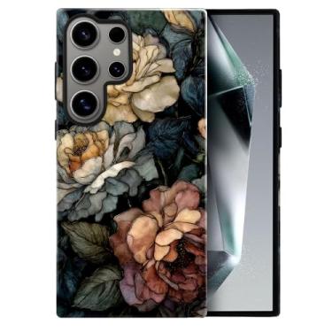 Imagem de heindiy Compatível com Samsung Galaxy S23 Ultra, capa brilhante, proteção total, à prova de choque, anti-arranhões, capa de TPU, capas para homem mulher vitral escuro vintage floral