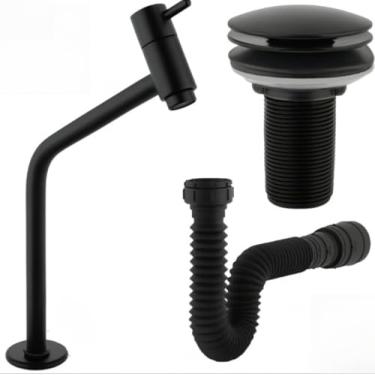 Imagem de Kit Banheiro em ABS- Torneira Bancada + Ralo Válvula Click 7/8 Preta + Sifão Flexível Universal