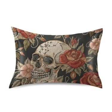 Imagem de JUZIHAI Fronha de almofada de cetim rosa crânio para cabelo e pele, macia, respirável, com fecho de envelope, capa de almofada suave e refrescante, tamanho Queen 50 x 76 cm