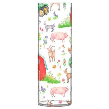 Imagem de JUZIHAI Vaso de flores com estampa de animais de fazenda 9,9 cm x 30 cm de cilindro de plástico moderno para decoração de casa de centro de mesa de casamento