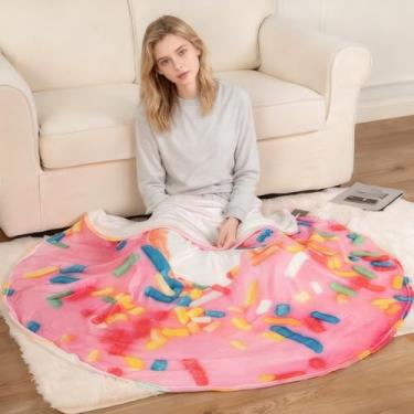 Imagem de Cobertores de donuts, presentes engraçados, cobertor fofo para adultos, cobertores macios e difusos para elefante branco de Natal (rosquinha, 88 cm)