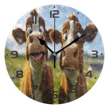 Imagem de JUZIHAI Relógio de parede engraçado de vaca silencioso, sem tique-taque, relógios de parede redondos operados por bateria, fácil de ler, relógio decorativo de parede para casa, cozinha, sala de estar