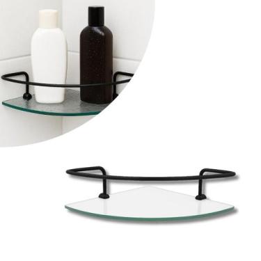 Imagem de Porta Shampoo Canto 30cm Vidro Fumê e Suporte Fixação Polido Dupla Fix