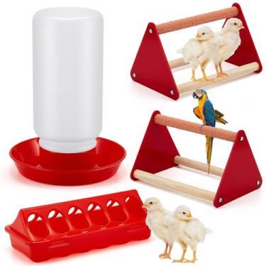 Imagem de Patelai Kit de alimentador e bebedouro de pintinhos com kit de alimentação com mini poleiro de galinha para galinheiro e chocadeira para codornizes de aves pequenas