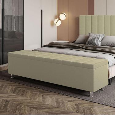 Imagem de Calçadeira Baú Recamier Estofado Queen 160 Cm ônix Corino Bege