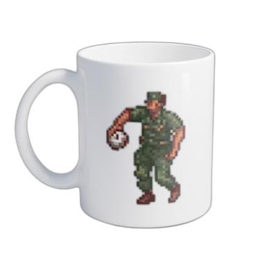 Imagem de Caneca Xícara de Café Porcelana 300ml Tema Militar e Futebol em Pixel Art