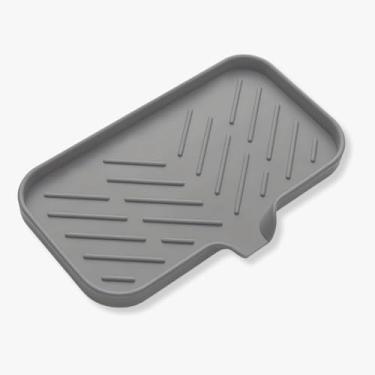 Imagem de Saboneteira de silicone, suporte de sabão de silicone de 9,6" × 5,7 cm para banheiro e cozinha, bandeja de esponja de pia para garrafa, copo (cinza)