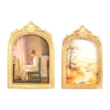 Imagem de 2 porta-retratos vintage, molduras ovais douradas de 19 cm, ornamento de moldura de luxo com frente de vidro para exibição de parede ou mesa, ideias de presente (17,78 cm + 20,3 cm)