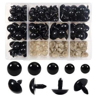 Imagem de TOAOB 150 peças de olhos de segurança para amigurumis com arruelas 14 mm a 22 mm de plástico crochê preto artesanato boneca olhos para fazer crochê animais de pelúcia boneca