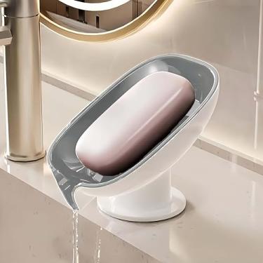 Imagem de Saboneteira com ventosa (sem necessidade de perfuração) - Suporte de sabão de plástico premium com design de drenagem, 13,5 x 9,5 x 10 cm, adequado para banheiro/pia de cozinha, disponível em cinza
