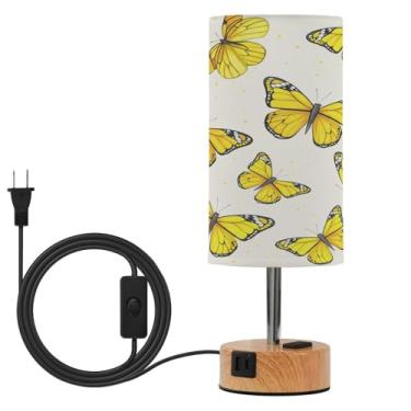 Imagem de Wassud Abajur de mesa de cabeceira de borboletas amarelas com 3 temperaturas de cor, luminária de mesa moderna com forro de sombra para suporte noturno para sala de estar, quarto, escritório, berçário
