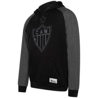 Imagem de Blusa Moletom Atlético Mineiro com Capuz Preto e Cinza Masculino-Masculino