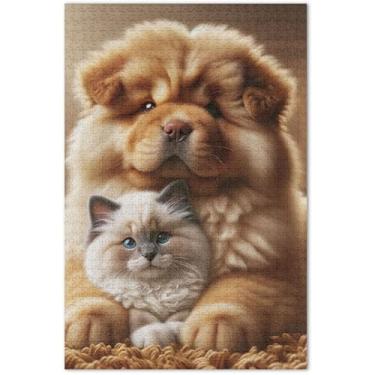Imagem de Chow Chow Quebra-cabeça cachorro gatinho fofo gato 500 peças adultos arte animal quebra-cabeça paisagem quebra-cabeças elefantes brancos, presentes, 51 x 35 centímetros