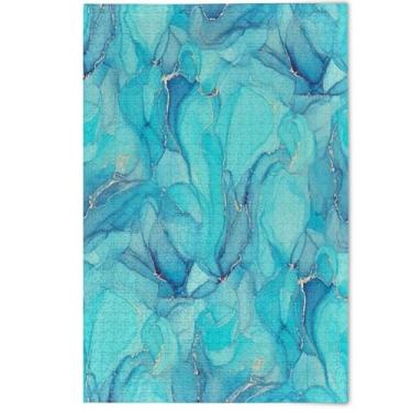 Imagem de Quebra-cabeça de ondulação azul mármore abstrato 500 peças adultos paisagem arte divertida quebra-cabeças para adultos amantes elefantes brancos presentes, 500 peças, 52 cm x 37,8 cm